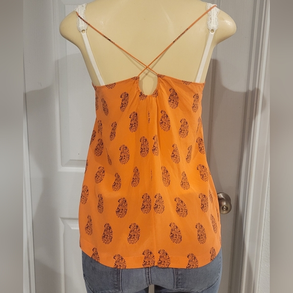 Made well-1937- J. Crew 100% silk orange with paisley blue pattern blouse NWOT - Picture 2 of 9